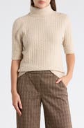 Democracy Cable Knit Elbow Sleeve Turtleneck Sweater