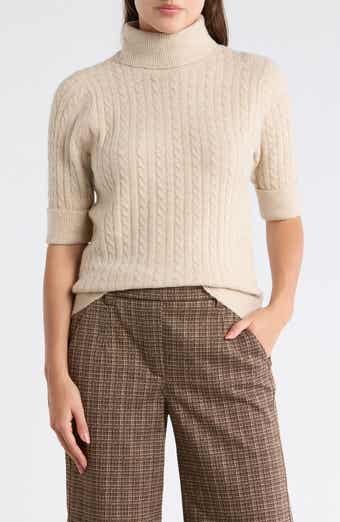 Cable Knit Elbow Sleeve Turtleneck Sweater
