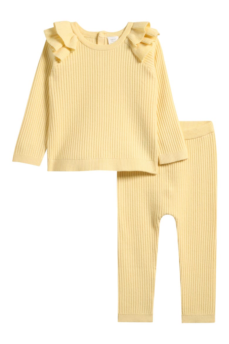 Lemon Ruffle Rib Sweater & Leggings Set, Main, color, YELLOW
