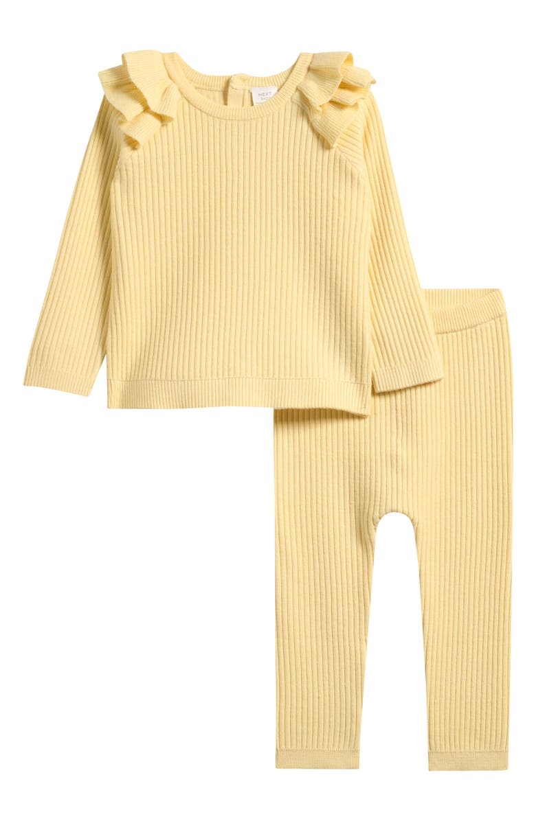 NEXT Lemon Ruffle Rib Sweater & Leggings Set, Main, color, Yellow