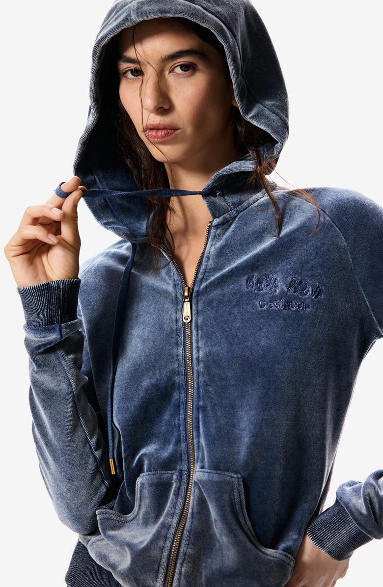 Desigual x Masha Popova Velour Zip Hoodie, Alternate, color, Navy Blue