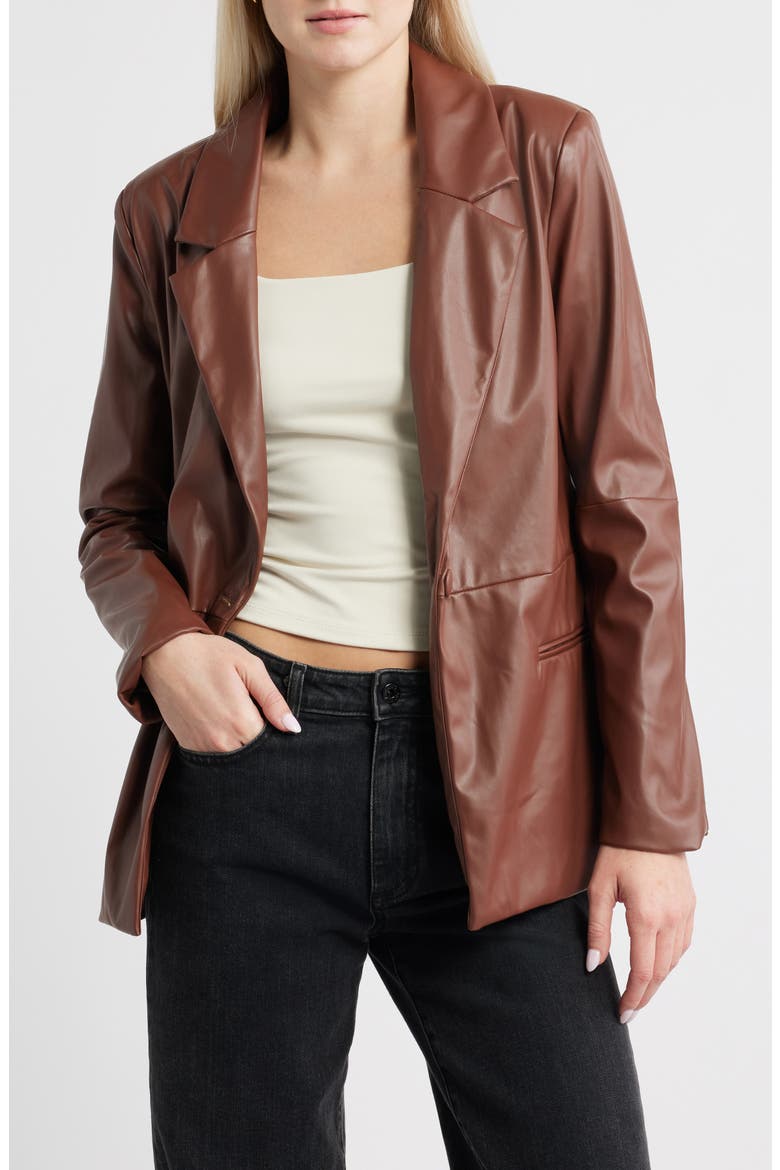 Morrison Faux Leather Blazer, Main, color, BROWN