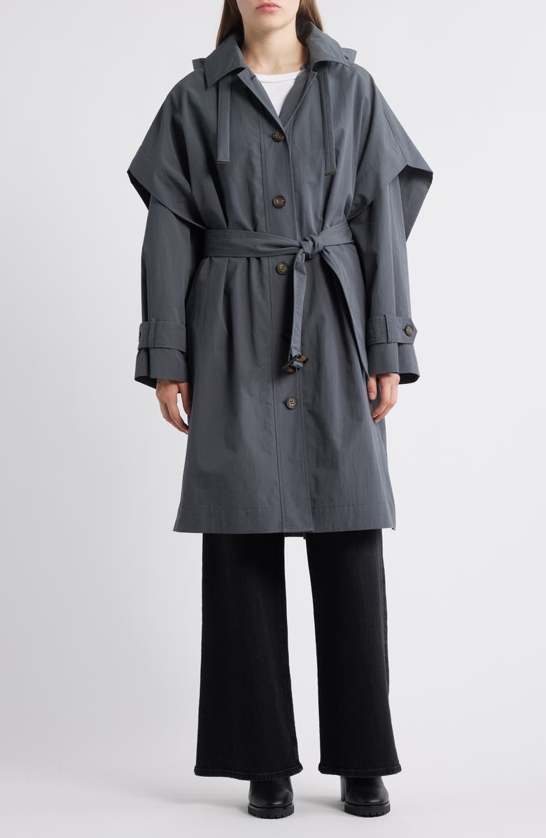 Bernardo Longline Belted Raincoat, Main, color, Slate