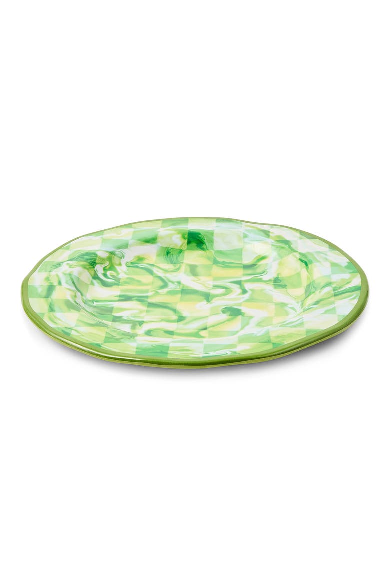 Green Marble Check Set of 4 Melamine Dinner Plates, Alternate, color, GREEN