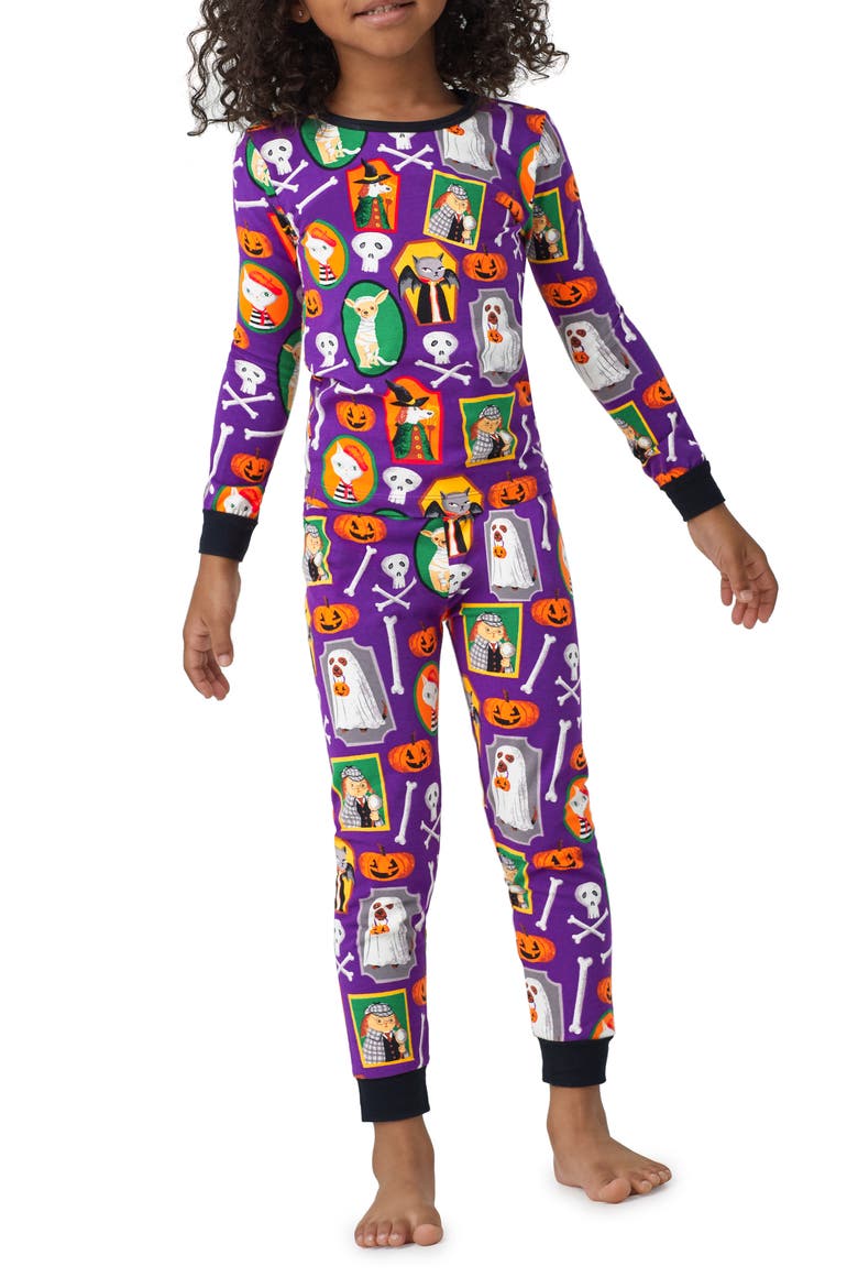 Kids' Print Fitted Organic Cotton Jersey Two-Piece Pajamas, Alternate, color, TRICK OR TREAT