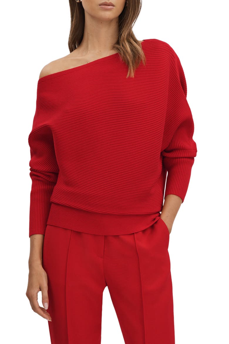 Lorna Ottoman Rib Off the Shoulder Top, Main, color, RED