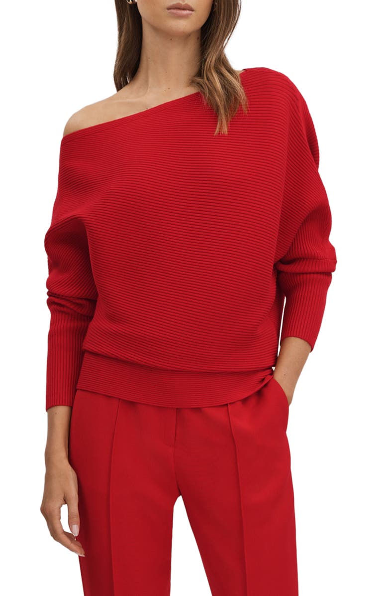 Reiss Lorna Ottoman Rib Off the Shoulder Top, Main, color,