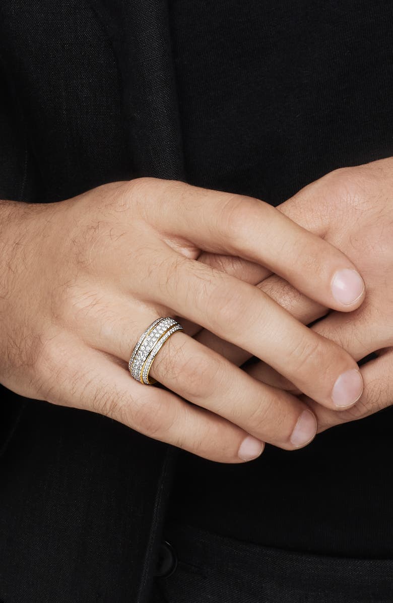 David Yurman Beveled 18K Gold Band Ring with Pavé Diamonds, Alternate, color, Gold/ Diamond