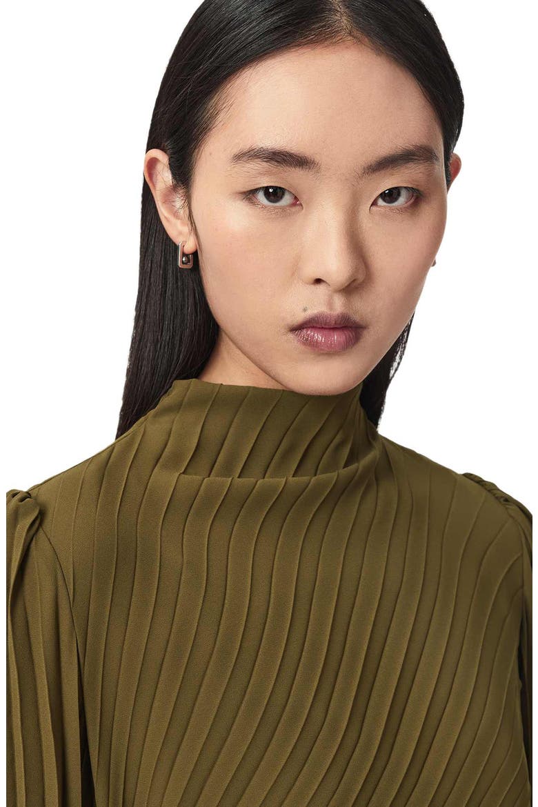 Milena Pleated Long Sleeve Asymmetric Dress, Alternate, color, OLIVE KHAKI GREEN