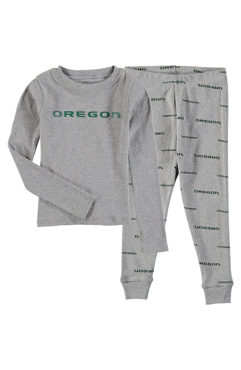 Outerstuff Youth Heathered Gray Oregon Ducks Long Sleeve T-Shirt & Pant Sleep Set, Main, color, 