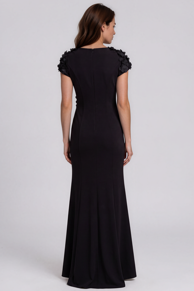 High Neck Crepe Gown, Alternate, color, Black