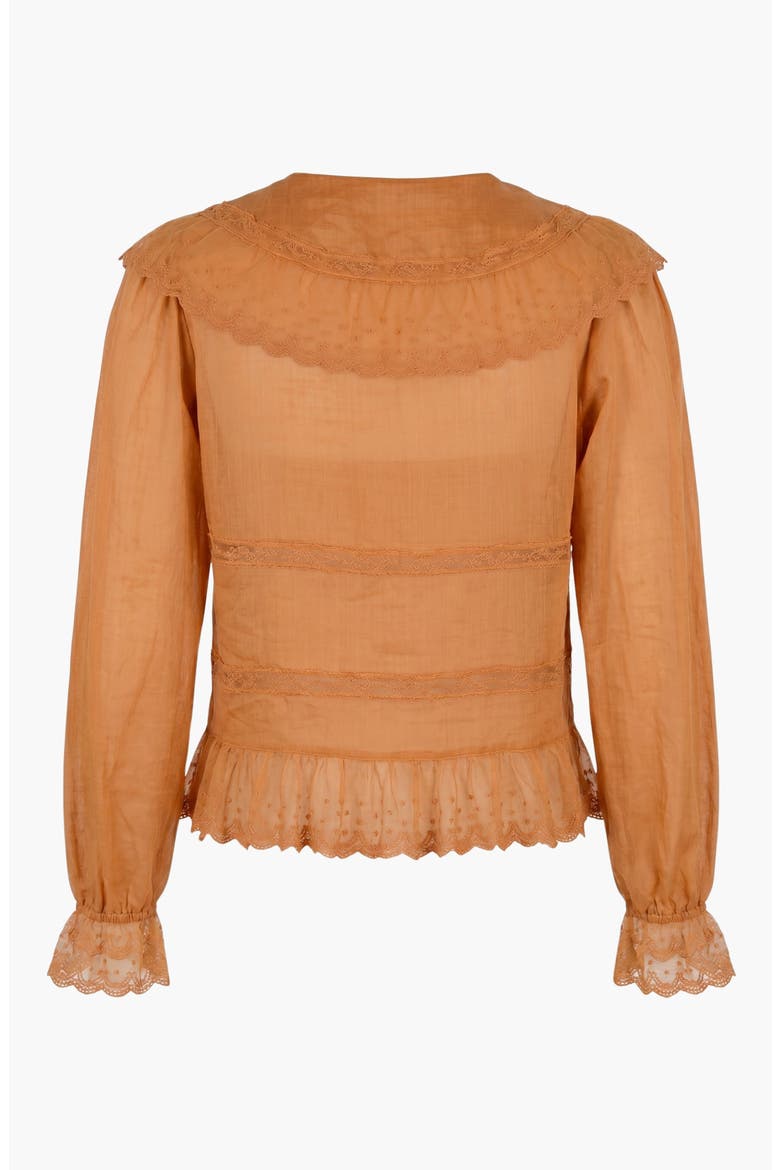 Ruffled Lace Trim Lightweight Tie Front Blouse, Alternate, color, Orange