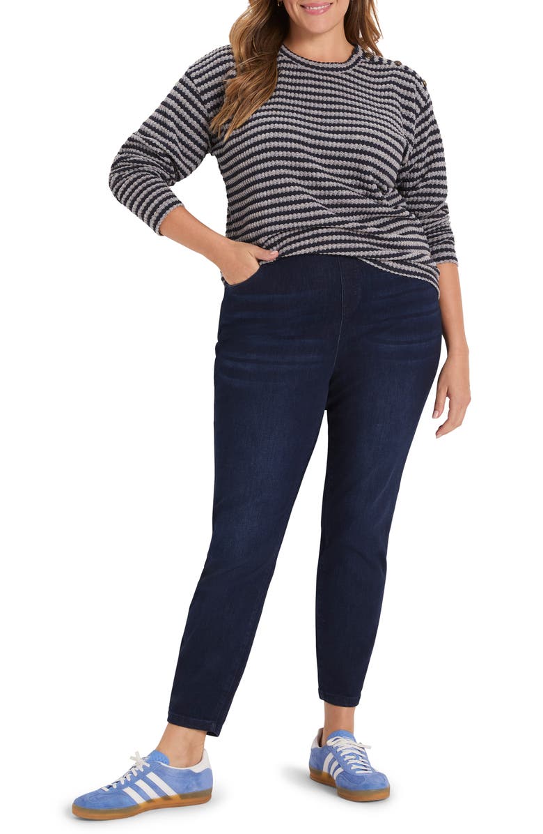 NIC+ZOE Texture Stripe Button Shoulder Top, Alternate, color, Indigo Multi
