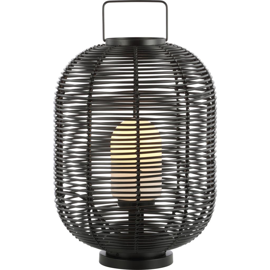 Jonathan Y Kandella 26.7" Outdoor Woven Oval Asian Led Lantern In Black