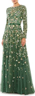 Mac Duggal Embellished High Neck Long Sleeve A Line Gown