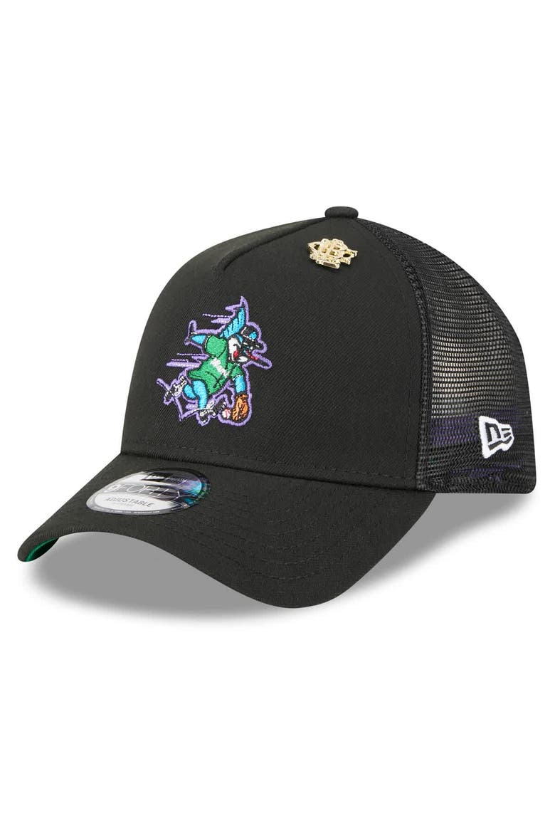 Men's New Era  Black Miami Marlins 2025 Big League Chew A-Frame 9FORTY Adjustable Trucker Hat, Main, color, Black