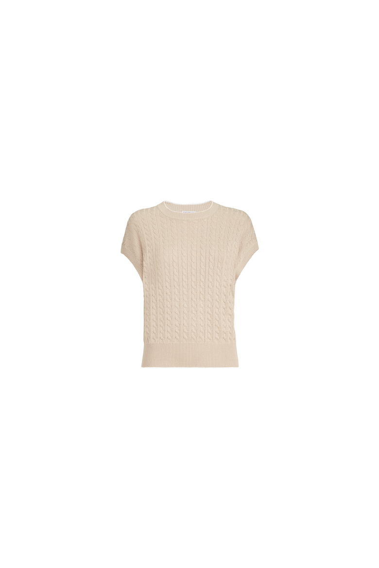 Sparkling cotton cable knit sweater, Alternate, color, Sand