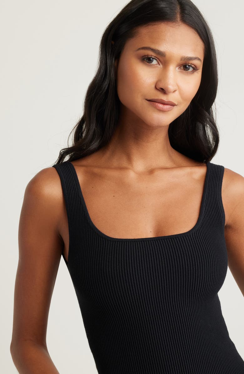 Open Edit Luxe Sculpt Rib Tank, Alternate, color, Black