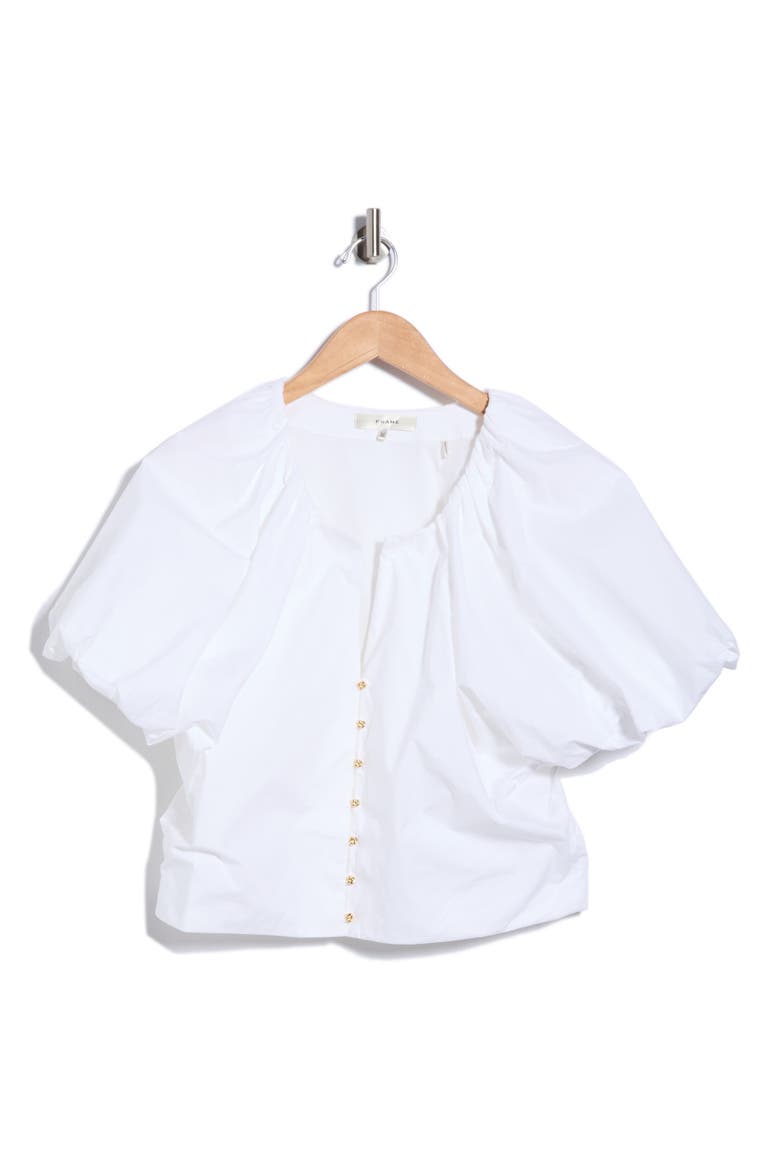 Dramatic Balloon-Sleeved Cotton Top, Main, color, WHITE