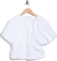 FRAME Dramatic Balloon-Sleeved Cotton Top