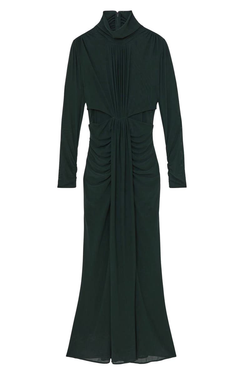 Reiss Danni Pleated Long Sleeve Mermaid Gown, Alternate, color, Dark Green