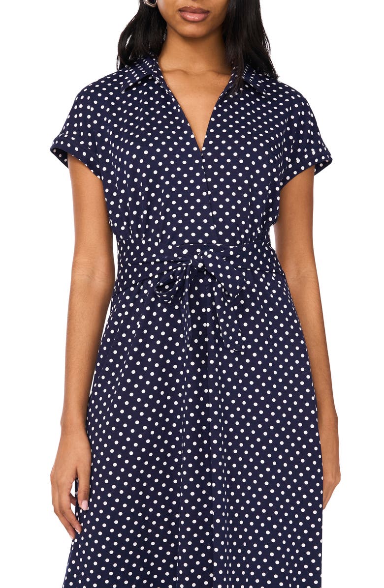Halogen<sup>®</sup> Polka Dot Midi Dress, Alternate, color, Classic Navy