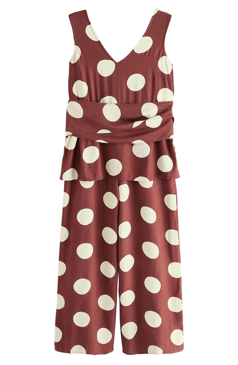 NEXT Polka Dot Tie Waist Jumpsuit, Alternate, color, Brown
