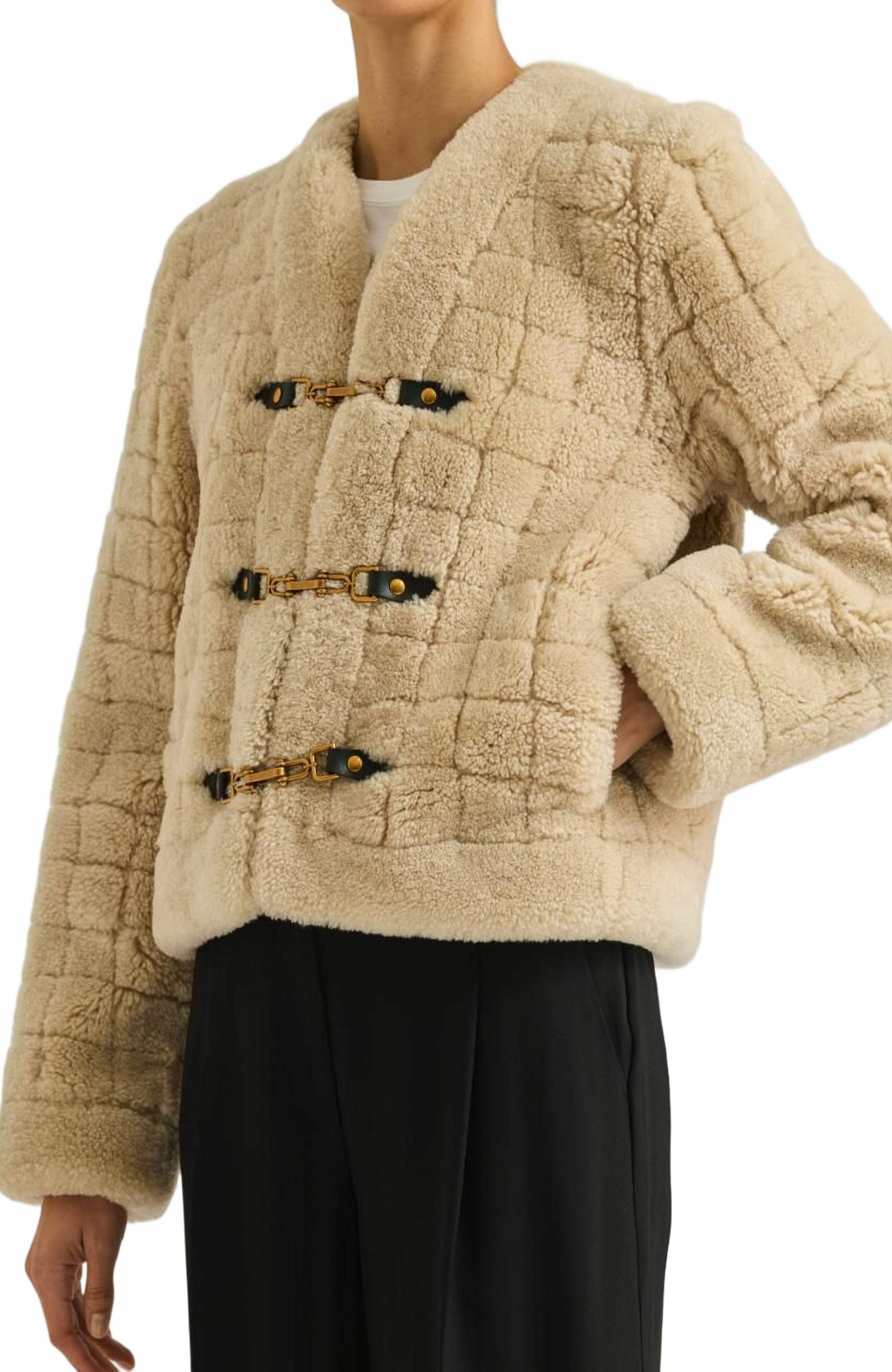Quilted Stitch Shearling Jacket - image 2