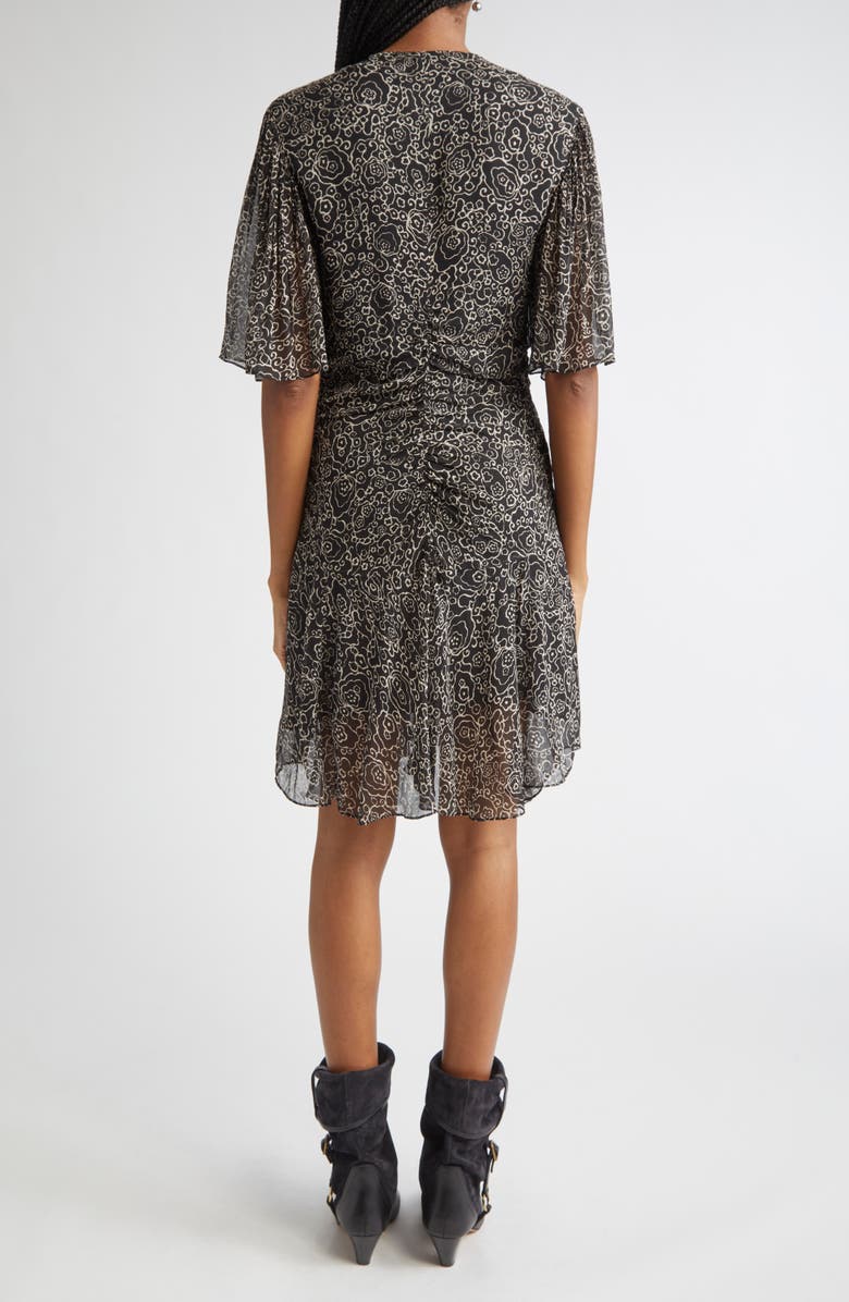 Isabel Marant Étoile Vivienne Ruched Chiffon Dress, Alternate, color, Black/ Ecru