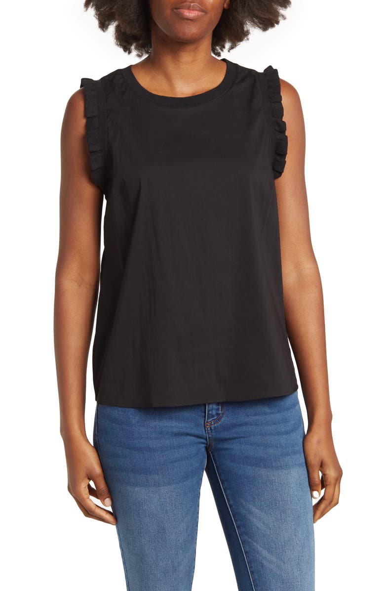 DR2 by Daniel Rainn Ribbed Ruffle Poplin Top, Main, color, 