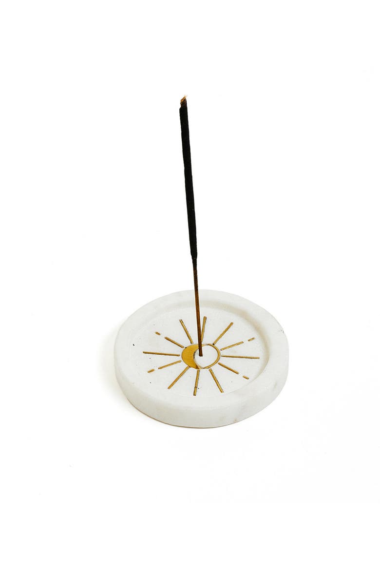 Indukala Round Moon Incense Holder, Alternate, color, White