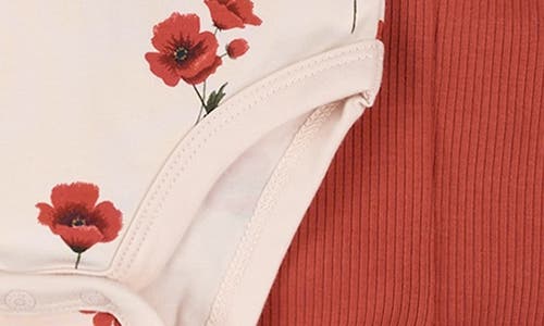 Firsts By Petit Lem Poppy Print 3-piece Cotton Bodysuits & Ruffle Leggings Set In Multi