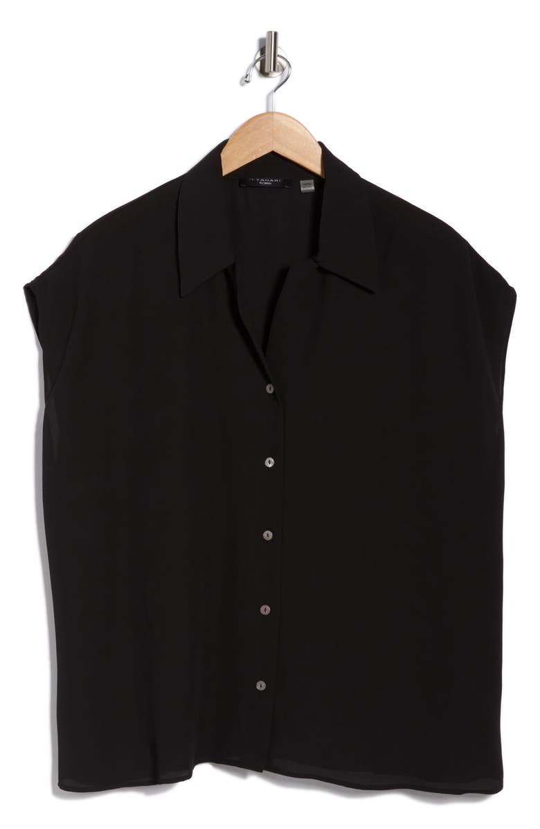 T Tahari Cap Sleeve Button-Up Shirt, Alternate, color, Black