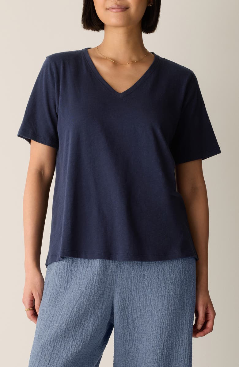 Eileen Fisher Easy V-Neck Organic Cotton T-Shirt, Main, color, Ink