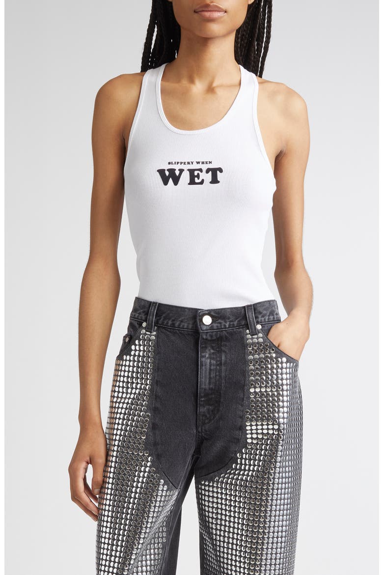 Slippery When Wet Flocked Rib Tank, Main, color, PURE WHITE