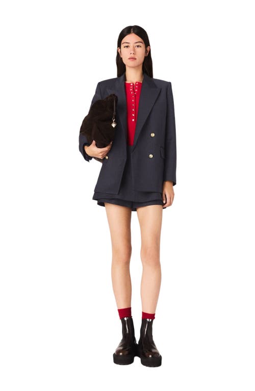 Maje Suit Jacket With Gold Buttons In Blue