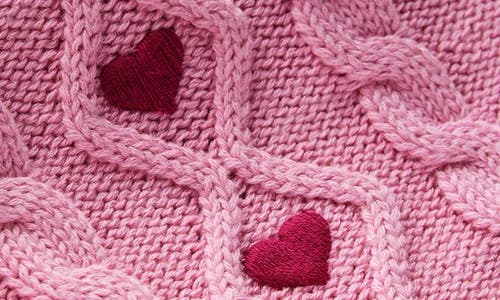 Mini Boden Kids' Heart Embroidered Cable Cotton Sweater Skirt In Pink