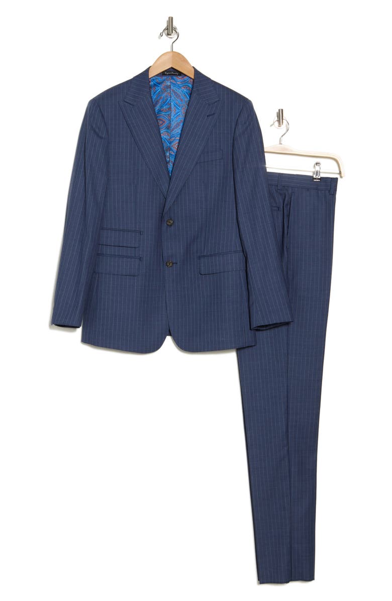 English Laundry Pinstripe Navy Wool Blend Suit, Alternate, color, Grey/ Blue