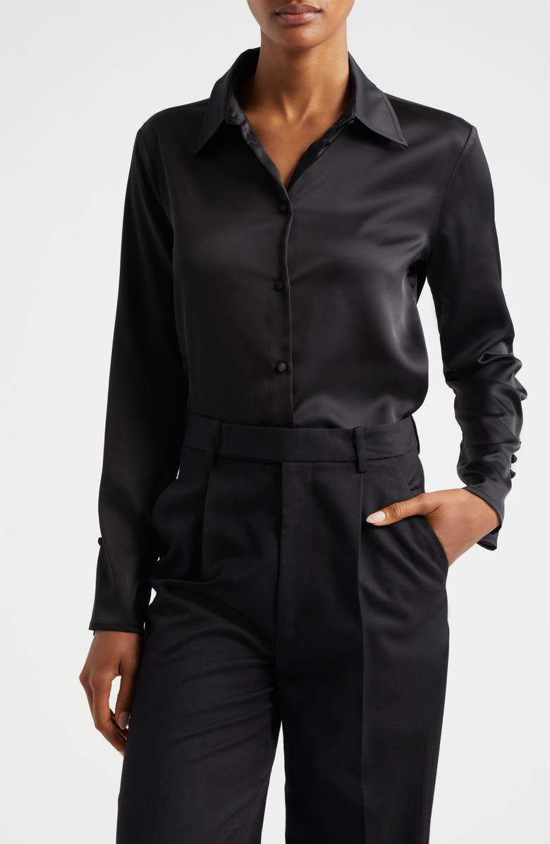 Emporio Armani Back Button Satin Shirt, Main, color, 