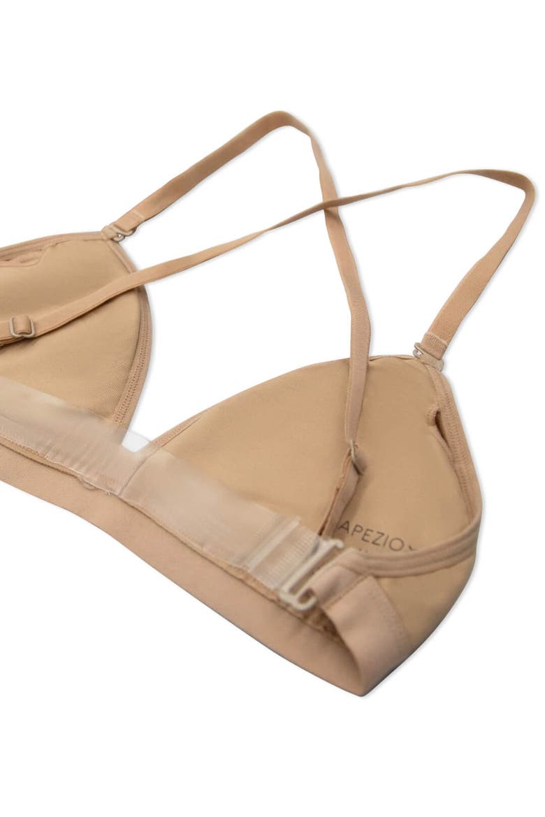 Deep Neck Clear Back Bra, Alternate, color, dark beige