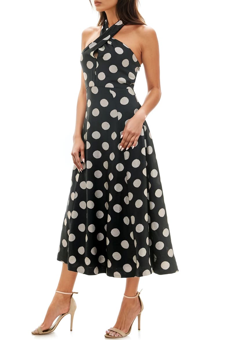 Maxi Halter Dress, Alternate, color, BLACK/ WHITE DOT