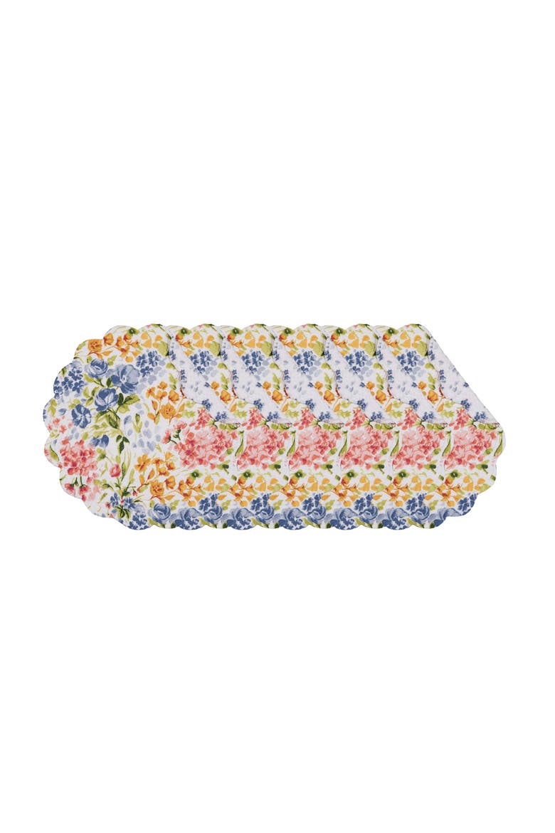Florian Watercolor Botanical Round 100% Cotton Set of 6 Placemats 17", Main, color, Orange