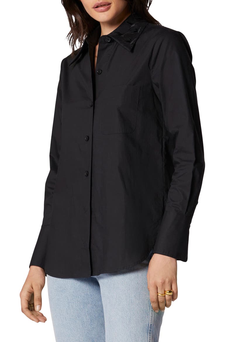 Quinne Embroidered Collar Cotton Button-Up Blouse, Main, color, TRUE BLACK