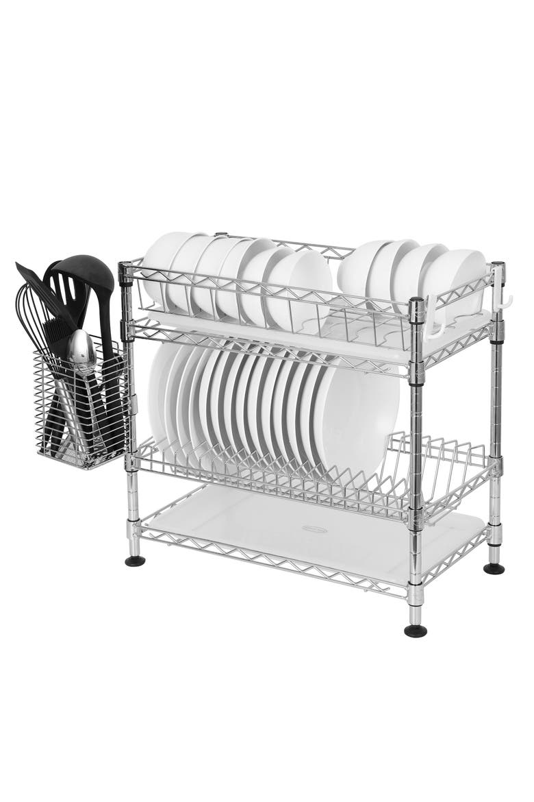 Brooklyn 24" Adjustable Dish Rack, Chrome, Main, color, Chrome