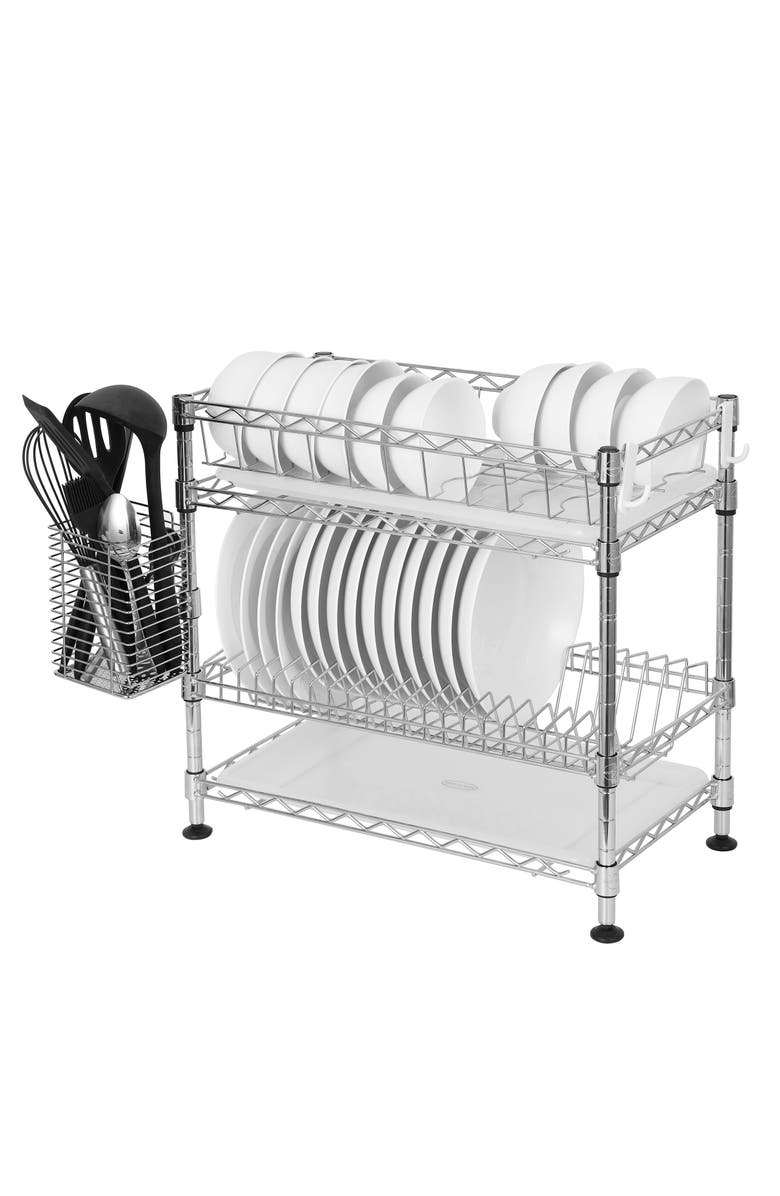 JONATHAN Y Brooklyn 24" Adjustable Dish Rack, Chrome, Main, color, Chrome