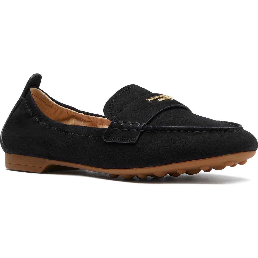 Kate Spade Eliza Logo-plaque Suede Loafers In Black