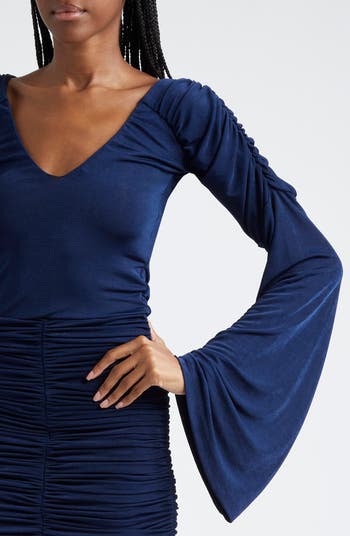 Maya Ruffle Ruched Long Sleeve High-Low Dress