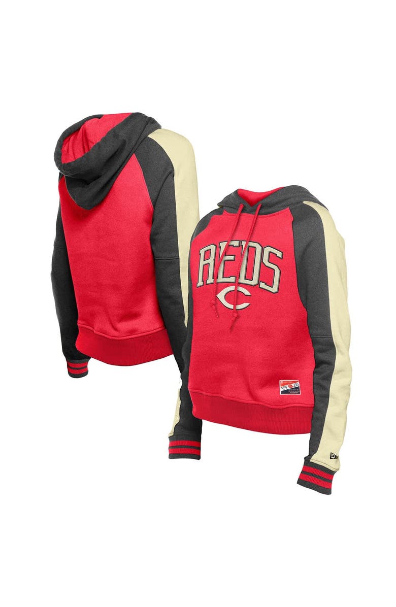 New Era Women's New Era  Red Cincinnati Reds Cooperstown Collection Cropped Raglan Pullover Hoodie, Main, color, Red