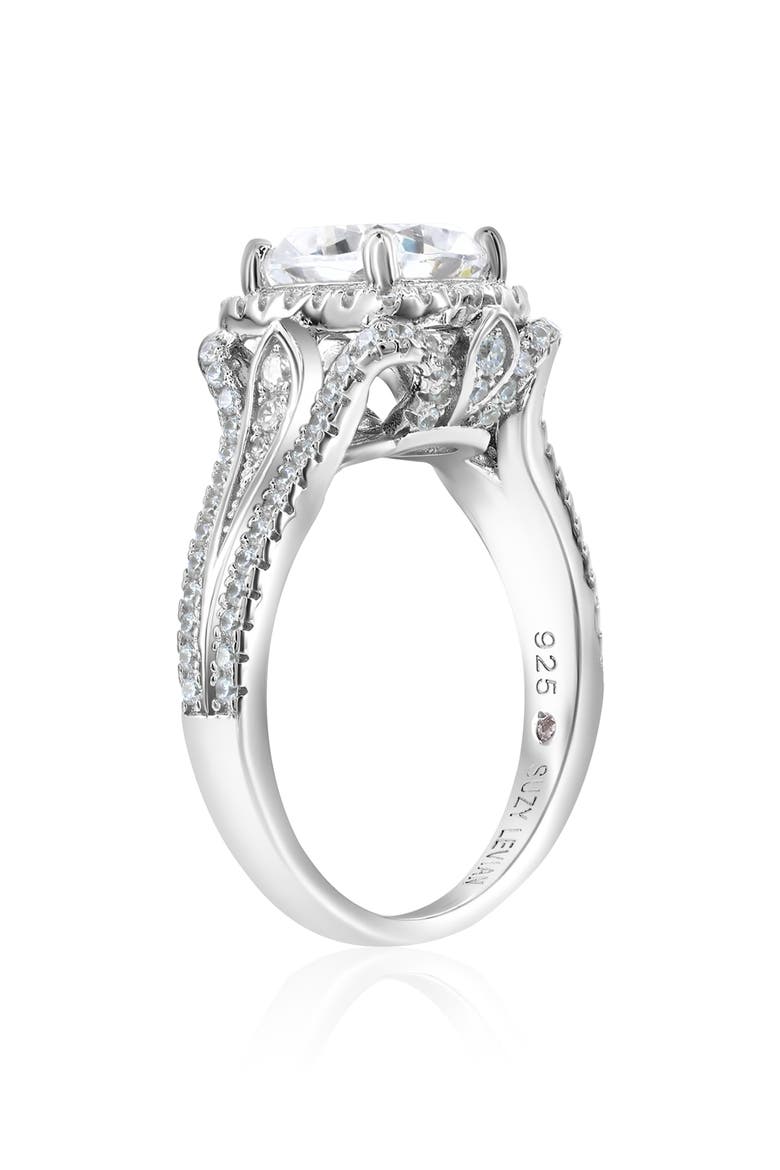Sterling Silver Cubic Zirconia Halo Pavé Band Engagement Ring, Alternate, color, WHITE