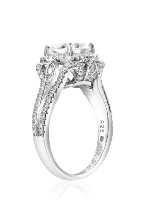 Suzy Levian Sterling Silver Cubic Zirconia Halo Pavé Band Engagement Ring